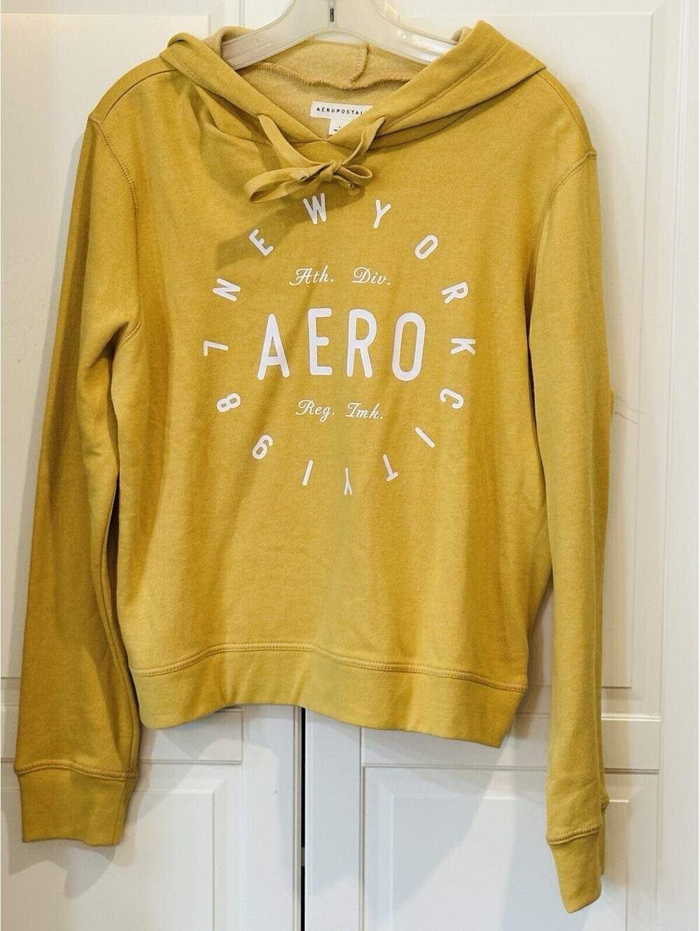 Aeropostale Mustard Yellow Graphic Pullover Hoodie Size L